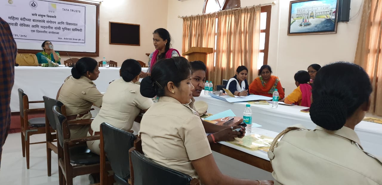 Workshop with Anganwadi Sevikas on ICDS run prison balwadis in Maharashtra for children of women prisoners inside prison organized by Prayas, Prison Department and Tata Trust on 19th November 2018, at Jail Officers Training School, KK Bhavan, Yerawada, Pune